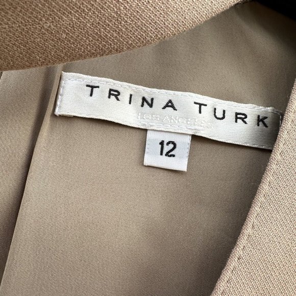 Trina Turk Cut-Out Shift Silver Dress Style # 178308 Tan Camel Women’s Size 12 - Picture 5 of 12